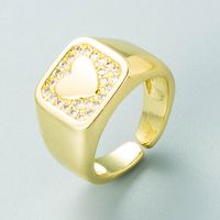 Cross-border European And American Fashion Copper Real Gold Micro-inlaid Zircon Ring Female Simple Personality Geometric Heart Shape Index Finger Ring main image 4