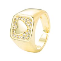 Cross-border European And American Fashion Copper Real Gold Micro-inlaid Zircon Ring Female Simple Personality Geometric Heart Shape Index Finger Ring main image 6
