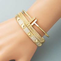 Europe And America Cross Border Copper Plated Real Gold Inlaid Zircon Geometric Buckle Bracelet Female Fashion Simple Personality Hip Hop Style Couple Bracelet main image 1