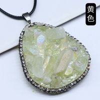 Resin Inlaid Rough Stone Pendant Diamond Crystal Column Rough Stone Electroplated Color Crystal Irregular Water Drop Necklace sku image 1
