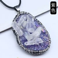Resin Inlaid Rough Stone Pendant Diamond Crystal Column Rough Stone Electroplated Color Crystal Irregular Water Drop Necklace sku image 3