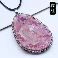 Resin Inlaid Rough Stone Pendant Diamond Crystal Column Rough Stone Electroplated Color Crystal Irregular Water Drop Necklace sku image 5