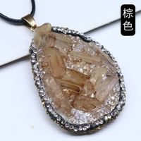 Resin Inlaid Rough Stone Pendant Diamond Crystal Column Rough Stone Electroplated Color Crystal Irregular Water Drop Necklace sku image 6