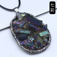 Resin Inlaid Rough Stone Pendant Diamond Crystal Column Rough Stone Electroplated Color Crystal Irregular Water Drop Necklace sku image 7