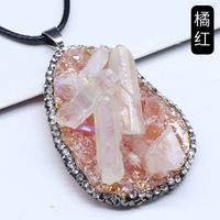 Resin Inlaid Rough Stone Pendant Diamond Crystal Column Rough Stone Electroplated Color Crystal Irregular Water Drop Necklace sku image 8