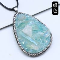 Resin Inlaid Rough Stone Pendant Diamond Crystal Column Rough Stone Electroplated Color Crystal Irregular Water Drop Necklace sku image 9