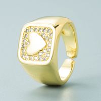 Cross-border European And American Fashion Copper Real Gold Micro-inlaid Zircon Ring Female Simple Personality Geometric Heart Shape Index Finger Ring sku image 1