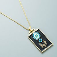 Color Drip Feather Eyes Square Pendant Copper Necklace Wholesale Jewelry Nihaojewelry sku image 1