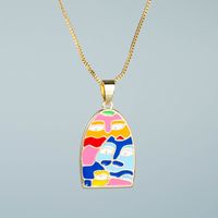Devil's Eye Series Fashion Colorful Oil Necklace Eye Geometric Pendant Necklace Female Copper Plated Gold Zircon Clavicle Chain sku image 1