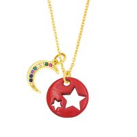 Cross-border European And American Simple And Short Dripping Oil Hollow Pentagram Moon Necklace Fashion Personality Clavicle Necklace Nky83 sku image 1