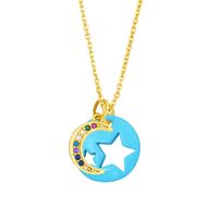Cross-border European And American Simple And Short Dripping Oil Hollow Pentagram Moon Necklace Fashion Personality Clavicle Necklace Nky83 sku image 3