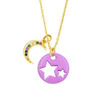 Cross-border European And American Simple And Short Dripping Oil Hollow Pentagram Moon Necklace Fashion Personality Clavicle Necklace Nky83 sku image 4