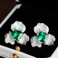 High-end Jewelry Flower Stud Earrings Dignified Generous Style Fashion Green Imitation Emerald Ring High-grade Necklace Set For Women sku image 3