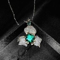 High-end Jewelry Flower Stud Earrings Dignified Generous Style Fashion Green Imitation Emerald Ring High-grade Necklace Set For Women sku image 2