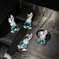 Micro-inlaid Diamond Xiaomengtu Stud Earrings Imitation Natural Sky Blue Topaz Pendant Cute Open Rabbit Ring For Women sku image 2