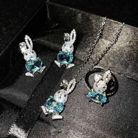 Micro-incrusté Diamant Xiaomengtu Boucles D'oreilles Imitation Naturel Ciel Bleu Topaze Pendentif Mignon Ouvert Lapin Anneau Pour Les Femmes sku image 4