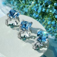 Haute Couture Jewelry Inlay Craft Imitation Natural Aquamarine Topaz Ring sku image 1