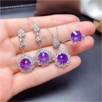 New Amethyst Rings Pendants Earings Set Fire Flash Fireworks Cutting Amethyst Necklace Pt950 Platinum sku image 1