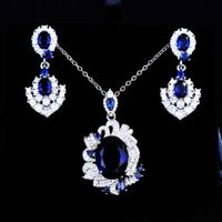 Couture Jewelry Design Royal Sapphire Set Imitation Natural Tanzanite Color Treasure Earrings Pendant Necklace Women sku image 1