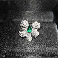 Little Red Book Recommendation Fine Jewelry Butterfly Set Imitation Natural Emerald Bow Necklace Ring Stud Earrings sku image 1