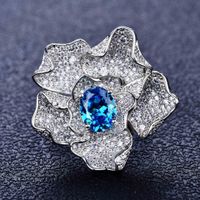 Luxury Full Diamond Aquamarine Swiss Blue Topaz Flower Dove Egg Necklace Pendant sku image 1