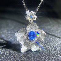 Luxury Full Diamond Aquamarine Swiss Blue Topaz Flower Dove Egg Necklace Pendant sku image 2