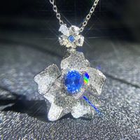 Colgante De Collar De Huevo De Paloma De Flor De Topacio Azul Suizo De Aguamarina De Diamante Completo De Lujo sku image 2