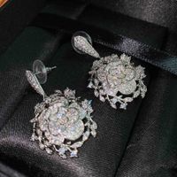 Elegant Socialite Hollow-out Exquisite Rose Necklace Camellia Stud Earrings Flower-shaped Flower Cluster Ring Opening Accessories Set sku image 3