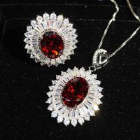 New Luxury Full Zirconium Pomegranate Ruby Set Net Red Recommended High-end Jewelry Open Ring Pendant Necklace sku image 1