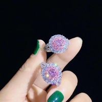 Pink Crystal Set Earrings Ring Necklace Retro Exquisite Zircon Earrings Pendant Special-interest Design Simple Ring sku image 1