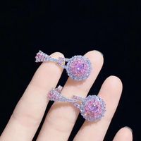 Pink Crystal Set Earrings Ring Necklace Retro Exquisite Zircon Earrings Pendant Special-interest Design Simple Ring sku image 5