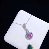 Pink Crystal Set Earrings Ring Necklace Retro Exquisite Zircon Earrings Pendant Special-interest Design Simple Ring sku image 2
