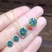 3 Carat Hearts And Arrows High Carbon Diamond Plated Imitation Blue-green Moissan Diamond Pendant Ring Earrings sku image 1