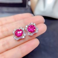 Imitation Natural Pink Topaz Set Ring Pendant Earrings Firework Cut High Carbon Diamond Necklace sku image 6