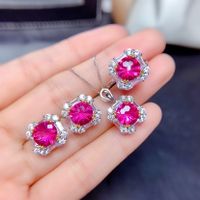 Imitation Natural Pink Topaz Set Ring Pendant Earrings Firework Cut High Carbon Diamond Necklace sku image 1