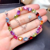 Colorful Gemstone Bracelet Caibao Bracelet Minority Design Full Diamond Egg Shaped Hand Jewelry sku image 1