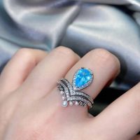 Tik Tok Live Stream Popular Imitation Natural Aquamarine Crown Diamond Ring Advanced Design Pearl Colored Gems Stacked Ring Female sku image 1