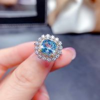 Internet Celebrity Live Streaming Imitation Natural Colorful Crystal Stone Suit Sky Blue Topaz Necklace Ring Eardrops Stud Earrings Female sku image 4