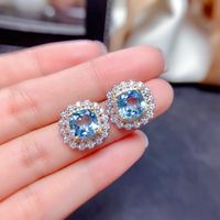 Internet Celebrity Live Streaming Imitation Natural Colorful Crystal Stone Suit Sky Blue Topaz Necklace Ring Eardrops Stud Earrings Female sku image 6