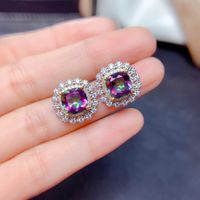 Internet Celebrity Live Streaming Imitation Natural Colorful Crystal Stone Suit Sky Blue Topaz Necklace Ring Eardrops Stud Earrings Female sku image 7