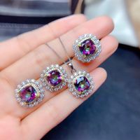Internet Celebrity Live Streaming Imitation Natural Colorful Crystal Stone Suit Sky Blue Topaz Necklace Ring Eardrops Stud Earrings Female sku image 1
