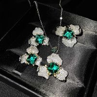 High-end Jewelry Flower Stud Earrings Dignified Generous Style Fashion Green Imitation Emerald Ring High-grade Necklace Set For Women main image 1