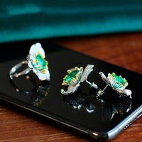 High-end Jewelry Flower Stud Earrings Dignified Generous Style Fashion Green Imitation Emerald Ring High-grade Necklace Set For Women main image 5