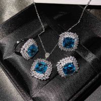 The New Luxury Color Treasure Set Inlaid With Ascher Yellow Diamonds Topa Blue Argyle Powder Ring Earrings Pendant main image 6