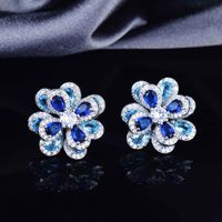 European And American Temperament Color Zircon Flower Earrings Simple Three-dimensional Camellia Pendant Open Ring main image 6