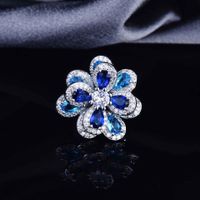 European And American Temperament Color Zircon Flower Earrings Simple Three-dimensional Camellia Pendant Open Ring main image 5