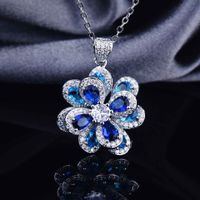 European And American Temperament Color Zircon Flower Earrings Simple Three-dimensional Camellia Pendant Open Ring main image 4