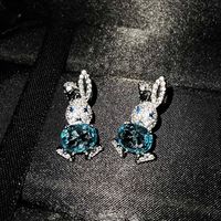 Micro-inlaid Diamond Xiaomengtu Stud Earrings Imitation Natural Sky Blue Topaz Pendant Cute Open Rabbit Ring For Women main image 3