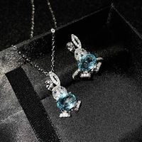 Micro-inlaid Diamond Xiaomengtu Stud Earrings Imitation Natural Sky Blue Topaz Pendant Cute Open Rabbit Ring For Women main image 4