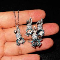 Micro-incrusté Diamant Xiaomengtu Boucles D'oreilles Imitation Naturel Ciel Bleu Topaze Pendentif Mignon Ouvert Lapin Anneau Pour Les Femmes main image 5